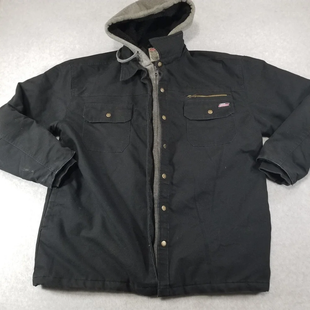 Dickies Jacket Mens Extra Large 2XL Black Hooded‎ Workwear Canvas Fleece Lined